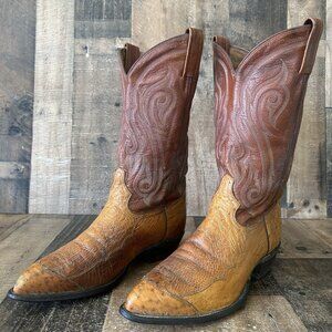 Tony Lama Vintage CY907 Wingtip Ostrich Western Cowboy Boots Mens 10 D